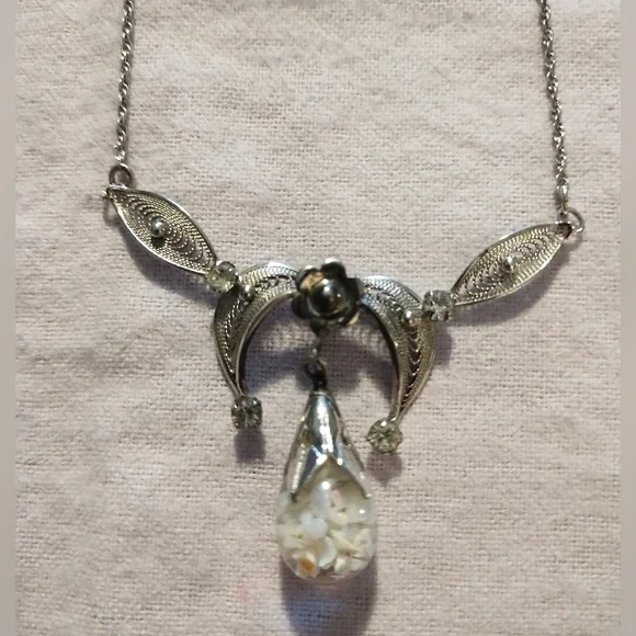 Vintage Curtis Creations Sterling Silver Floating Opal Necklace - Picture 1 of 7
